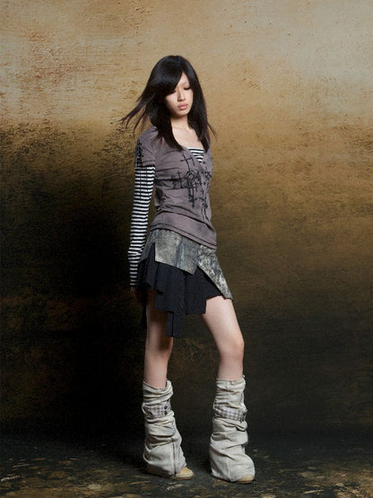 토템 크로스 인쇄 긴 슬리브 티셔츠 [S0000011819]