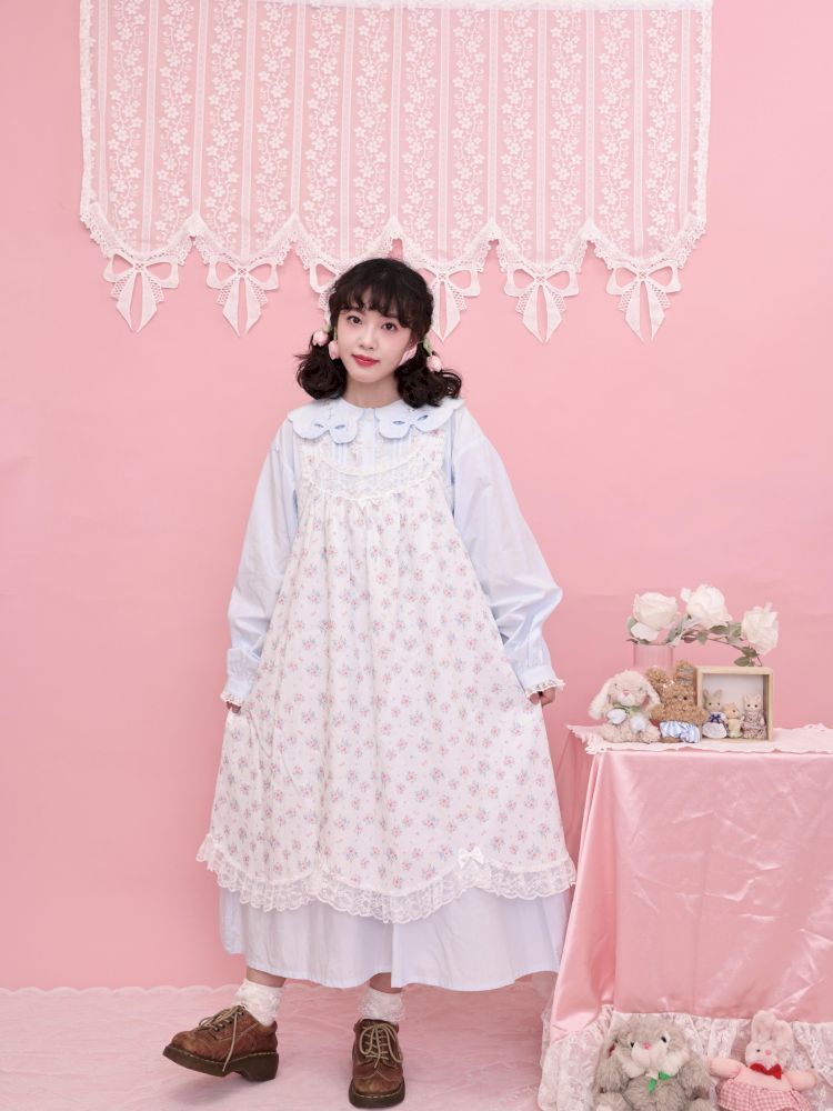 Lace petal hem smocked skirt tank dress【s0000013497】