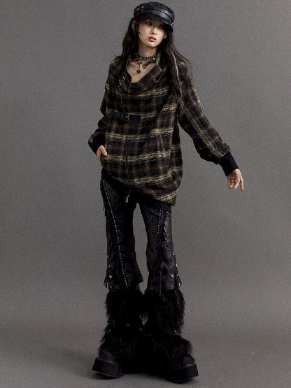 LOOSE PLAID ASYMMETRICAL SWEATER JACKET [S0000010326]