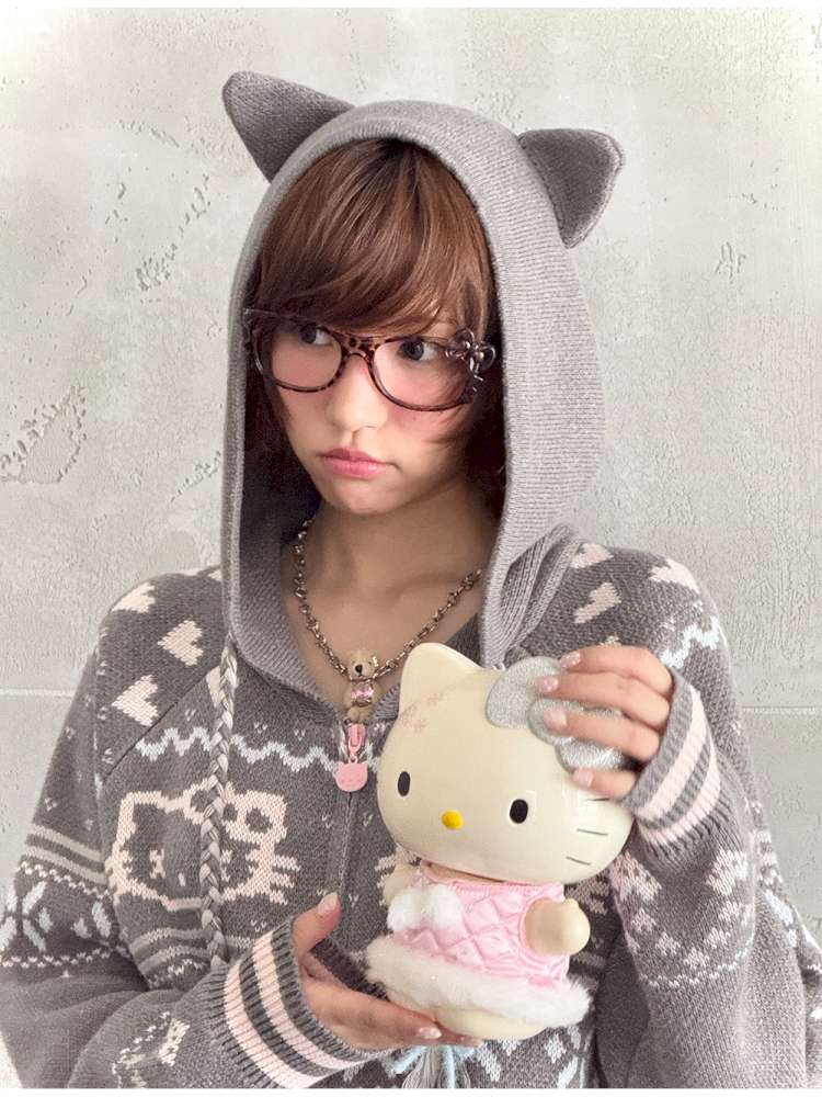 Ghost Horse Grey Fair Isle Hooded Jacket【s0000014697】