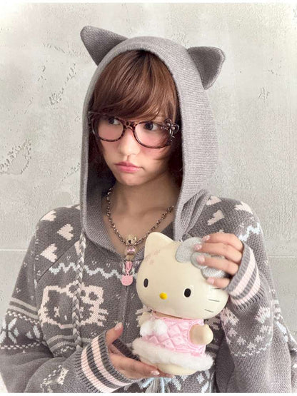 Ghost Horse Grey Fair Isle Hooded Jacket【s0000014697】