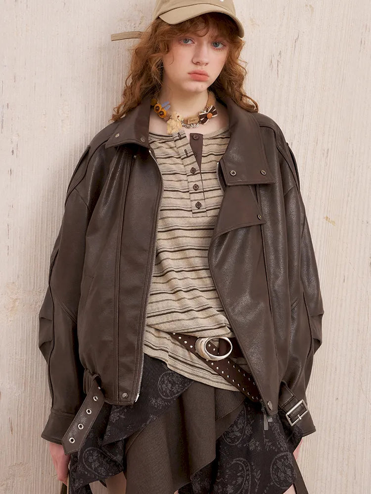 Oversized Short-Length Leather Jacket【s0000014053】