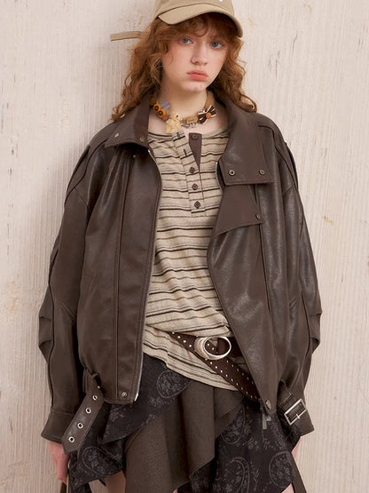 Oversized Short-Length Leather Jacket【s0000014053】