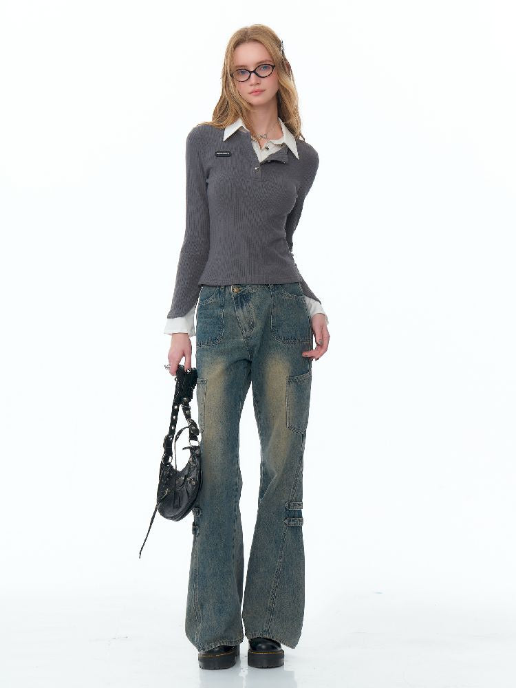 Straight Wide Leg Washed Jeans【s0000011489】
