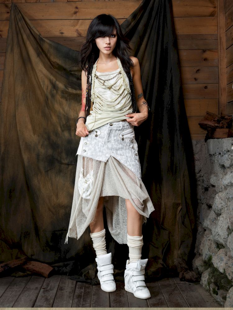 Patchwork Versatile Mesh Asymmetric Skirt【s0000013898】