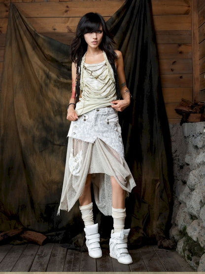 Patchwork Versatile Mesh Asymmetric Skirt【s0000013898】