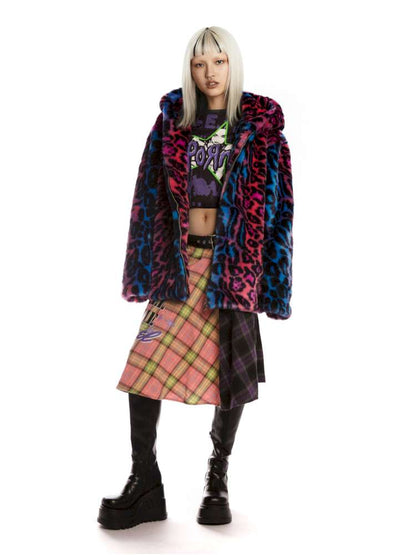 Y2K Leopard Print Cool Fur Hooded Jacket【s0000014911】