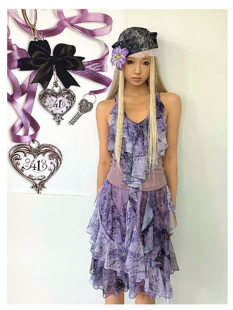 Retro Dream Flower Print Lace Skirt【s0000018061】