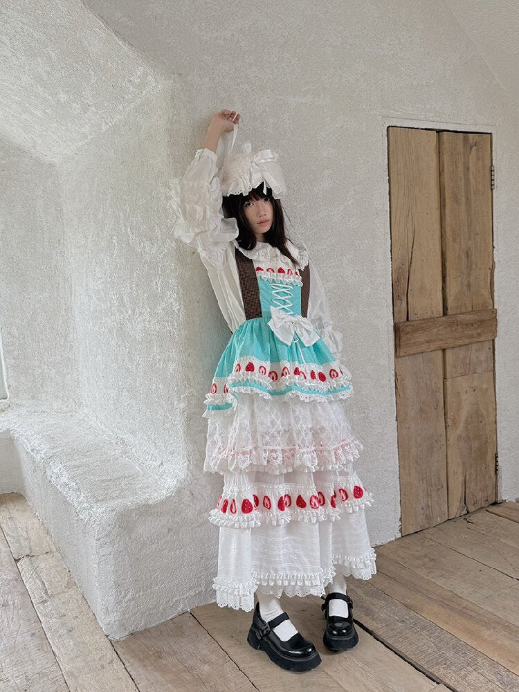 Cake Print Cut-Out Lace Bow Skirt【s0000018542】