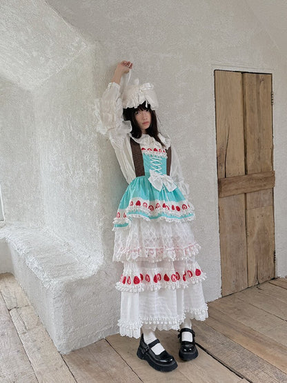 Cake Print Cut-Out Lace Bow Skirt【s0000018542】