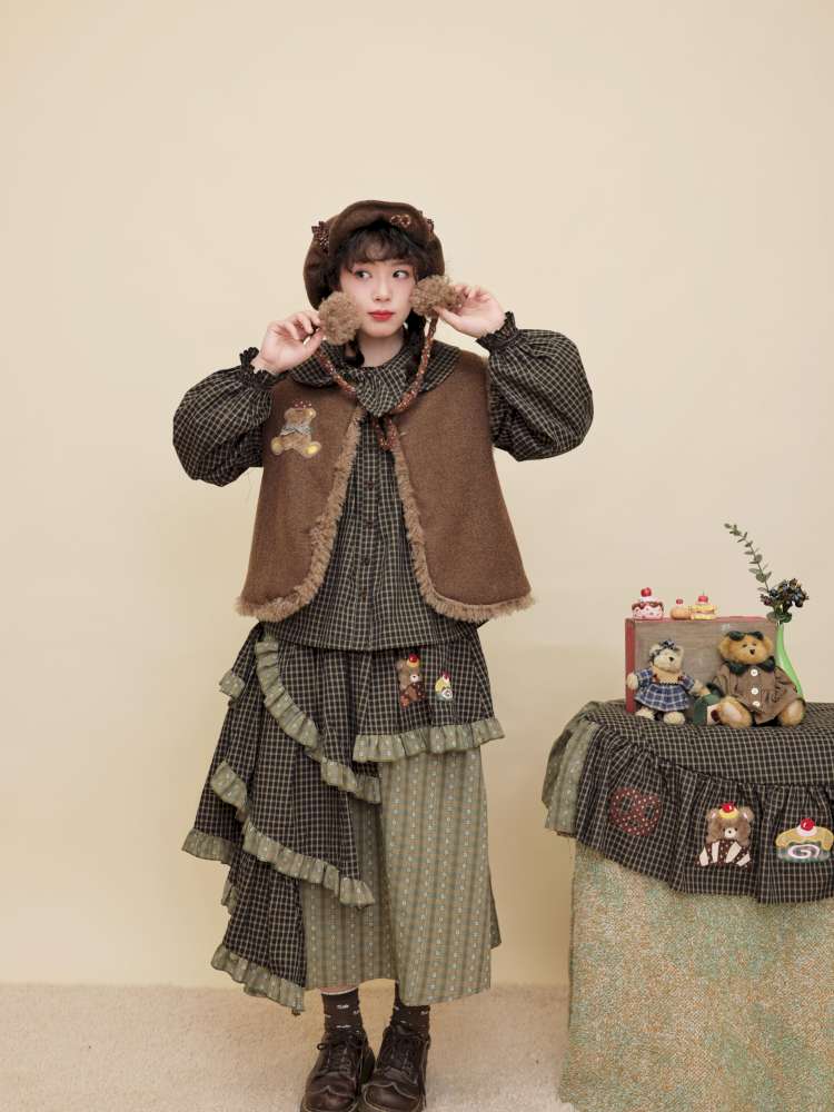 Vintage Girl Dark Green Plaid Cake Skirt【s0000014844】