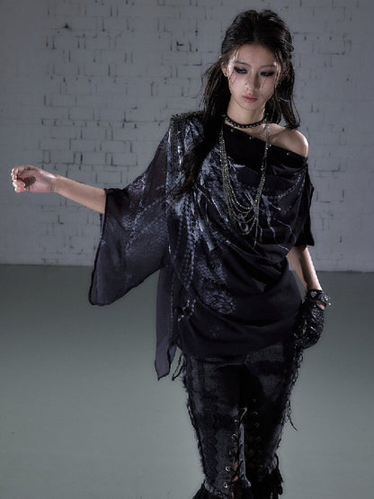 Print Chiffon Swing Collar T-Shirt【s0000016209】