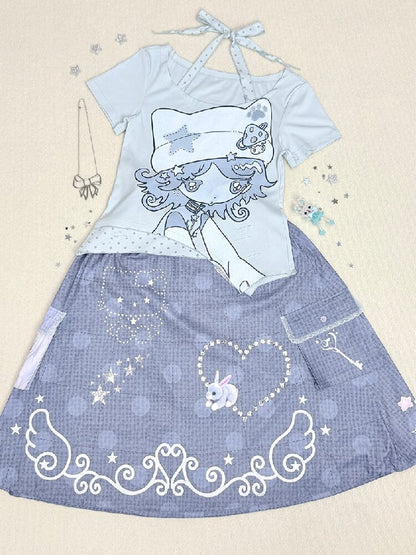 Vintage Halter Strap Two Piece T-shirt【s0000017477】