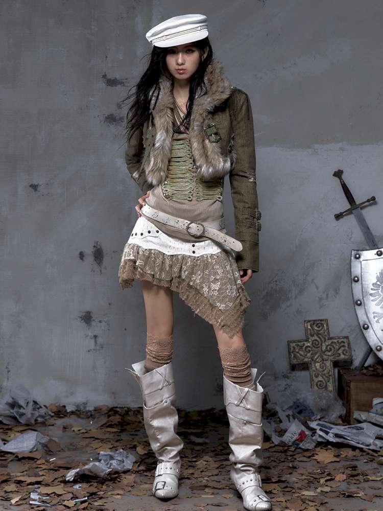 Washed Ripped Gold Filigree Denim Coat【s0000014653】