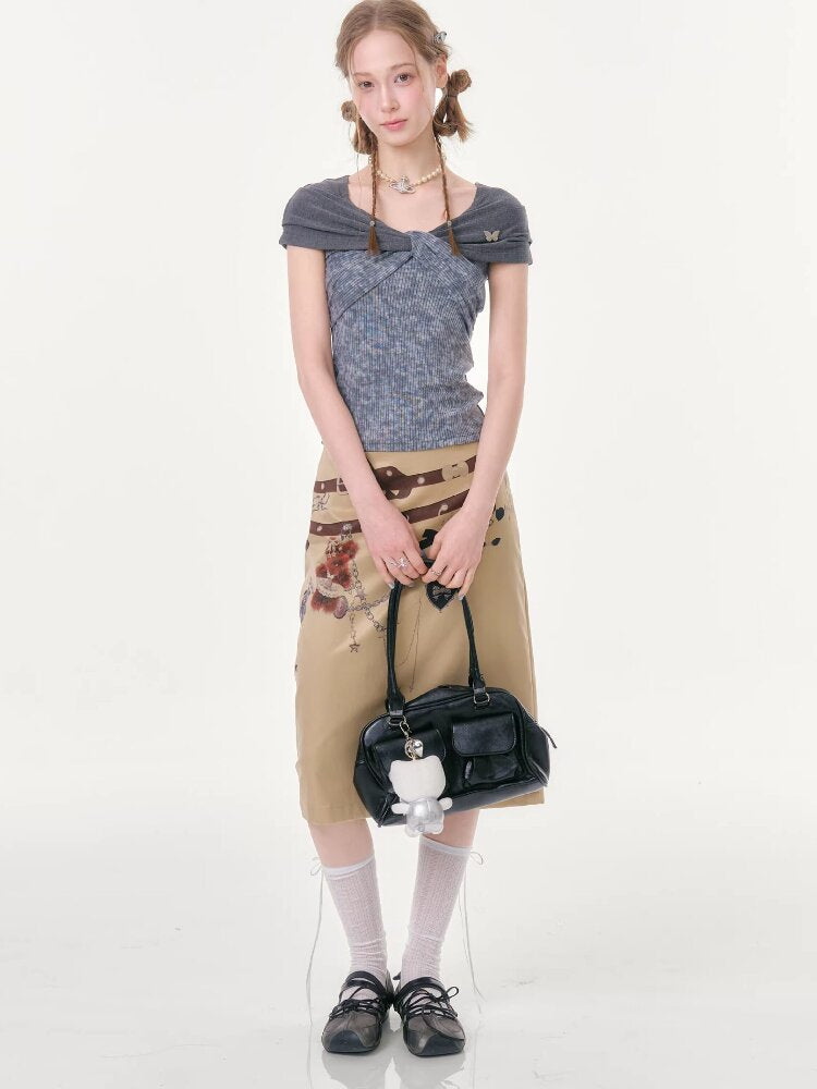 Chain Bear Print Slimming Skirt【s0000016625】