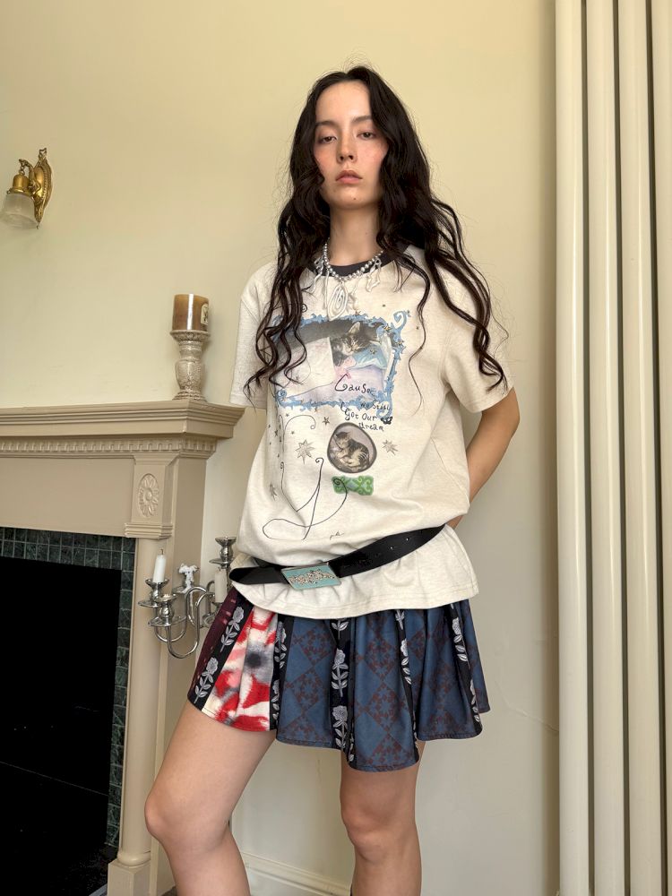 Metallic floral print vintage-inspired skirt【s0000013514】