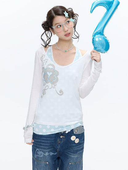 Mint Polka Dot Vest Two Piece Top【s0000016401】
