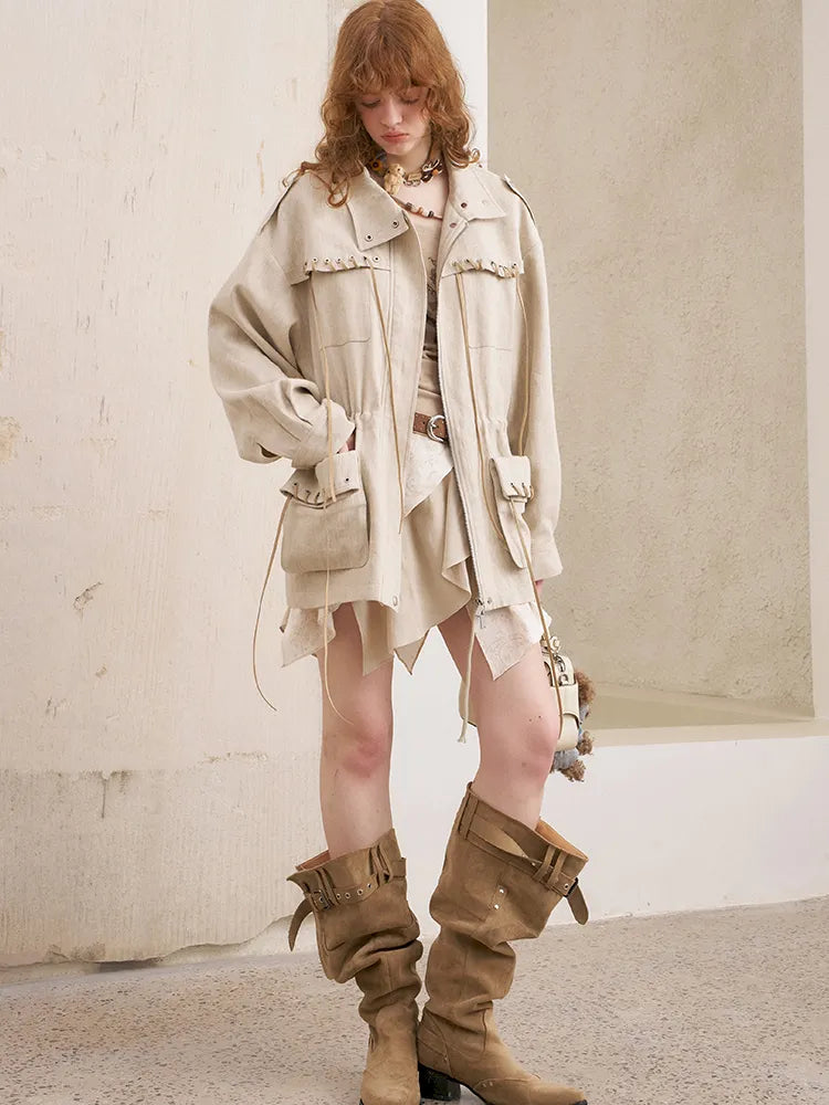 Pocket Drawstring Windbreaker-Style Trench Coat【s0000014060】
