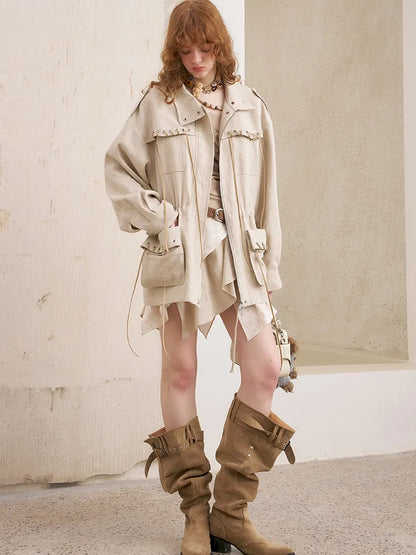 Pocket Drawstring Windbreaker-Style Trench Coat【s0000014060】