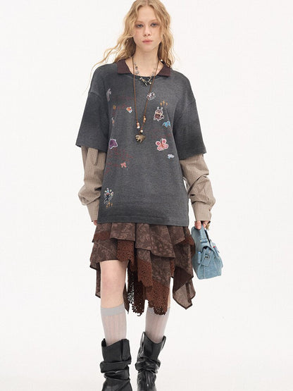 Cartoon Sticker Long Sleeve T-shirt【s0000015894】