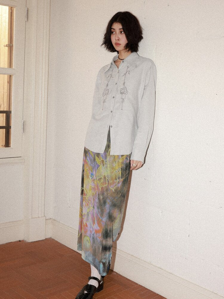 Suede Embroidered Lantern Sleeve Top【s0000015461】
