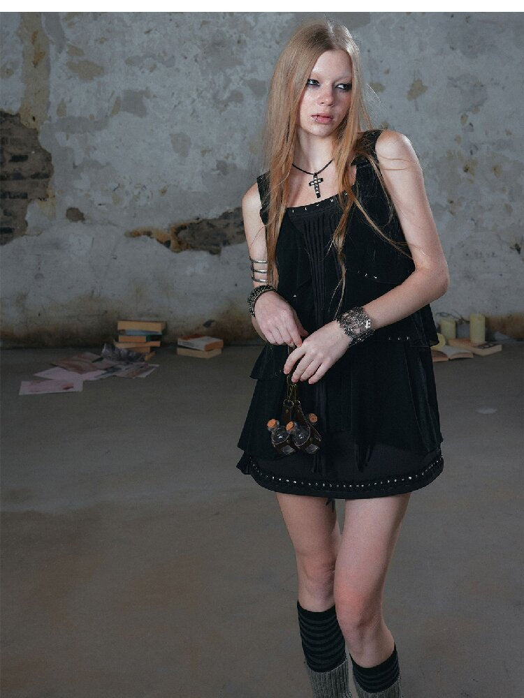 Ruffle Fringe Loose Faux Two-Piece Dress【s0000018099】