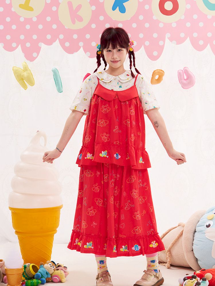 Animal Angel Heavy Embroidery Red Camisole Top【s0000013186】