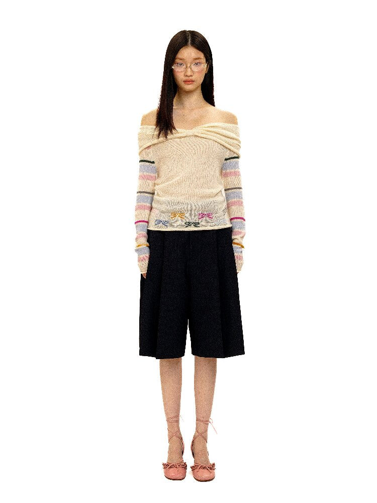 Contrast Striped Bow Knit Sweater【s0000016109】