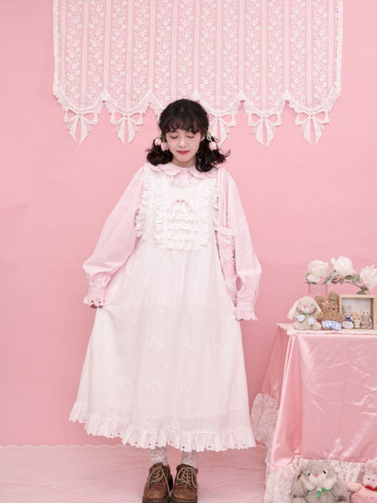 Doll Collar Zipper Neck Pink Lace Blouse【s0000013492】