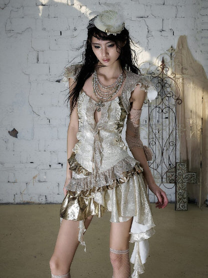 Baroque Satin Ruffle Two Piece Dress【s0000016996】