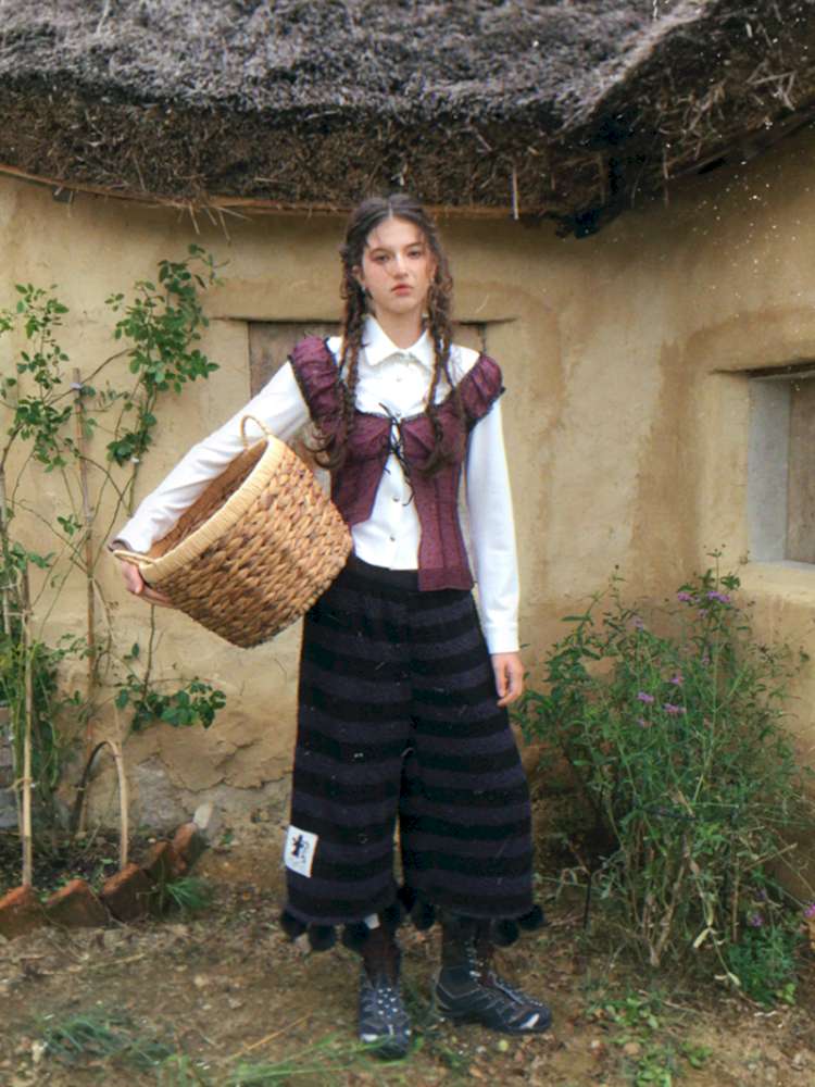 Striped Knit Furball Midi Slacks【s0000014900】