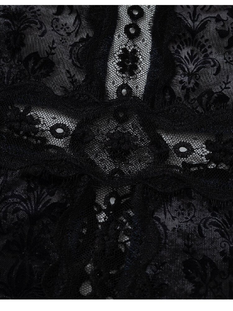 Crochet Flocked Lace Slim Shirt【s0000015934】