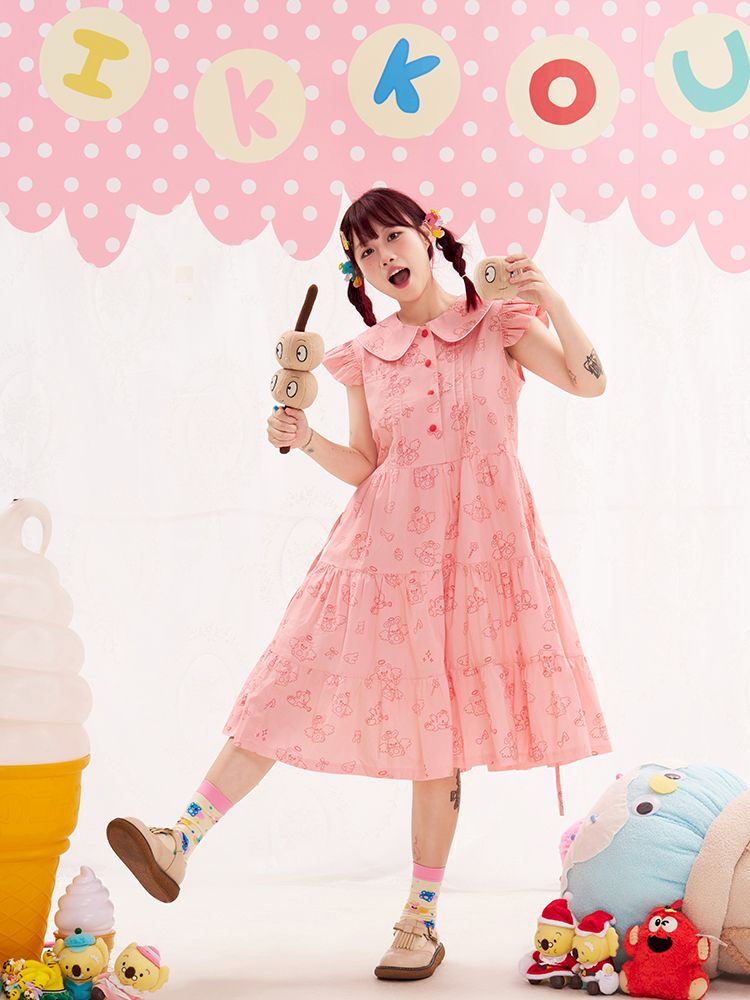 Animal Angel Fly Sleeve Pink Dress【s0000013188】