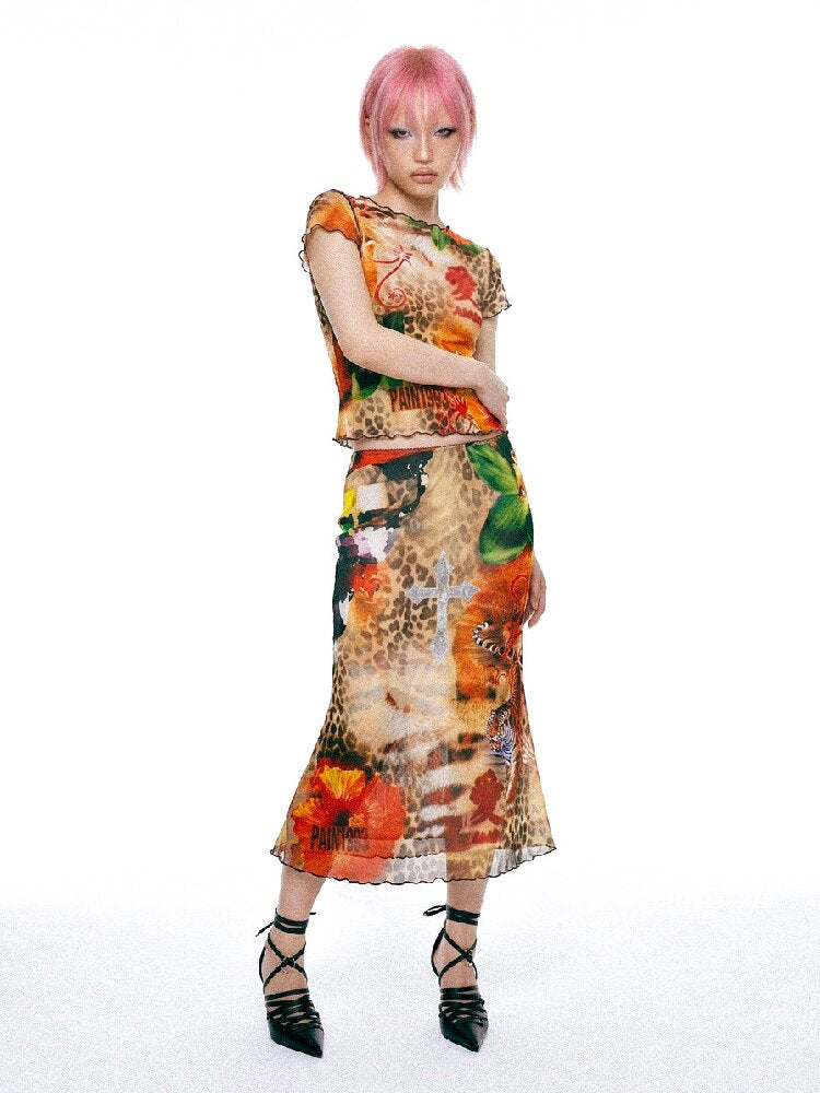 Leopard Print Mesh Mermaid Dress Set【s0000017450】