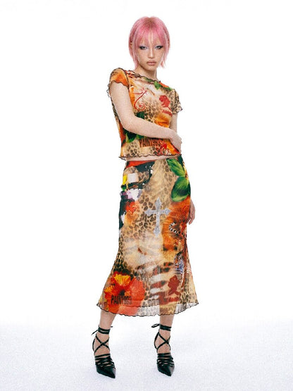 Leopard Print Mesh Mermaid Dress Set【s0000017450】