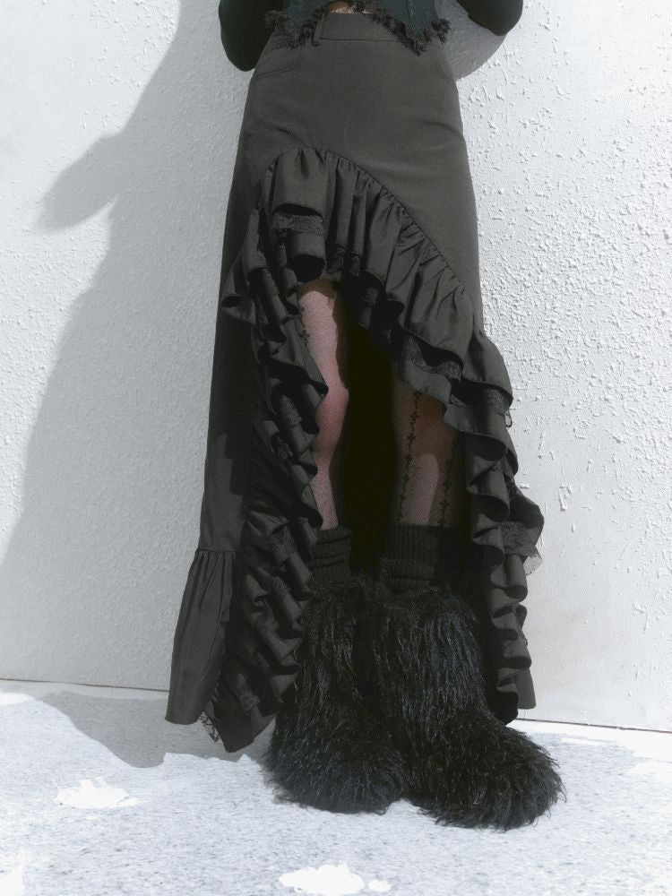 Irregular ruffled half-body skirt【s0000013746】