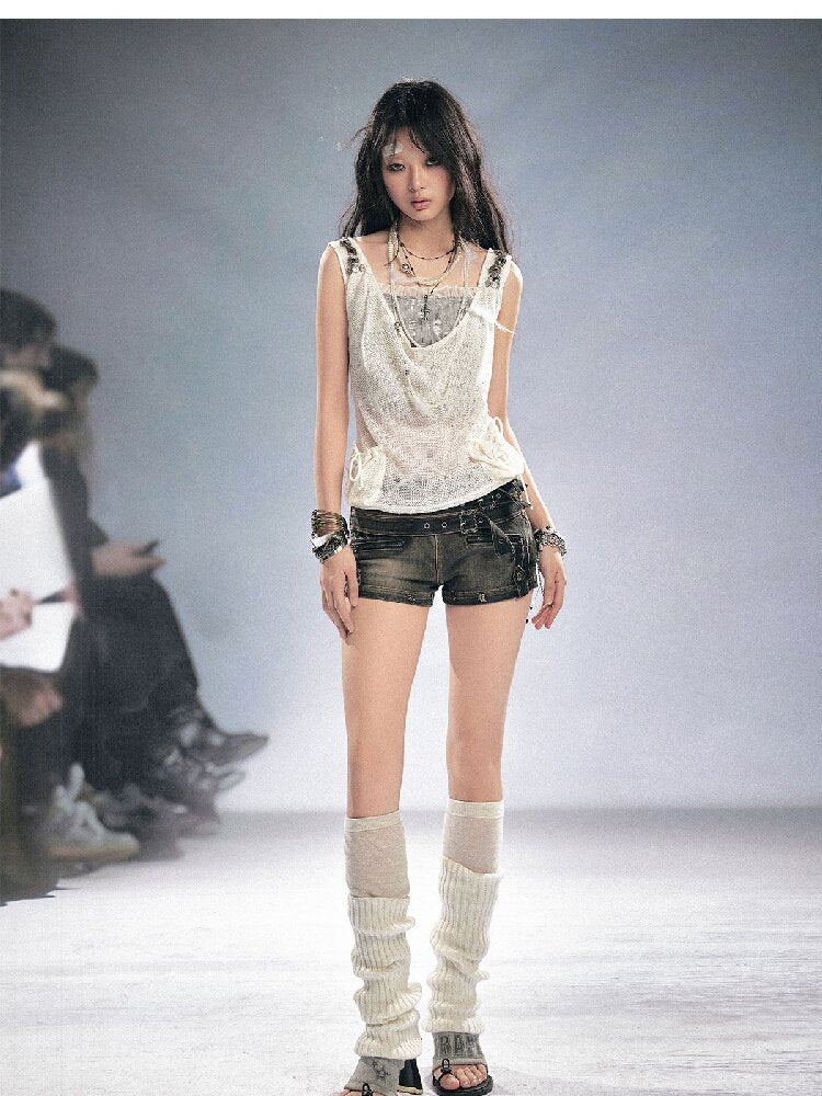 Sequin Studded Checkered Vest【s0000016216】