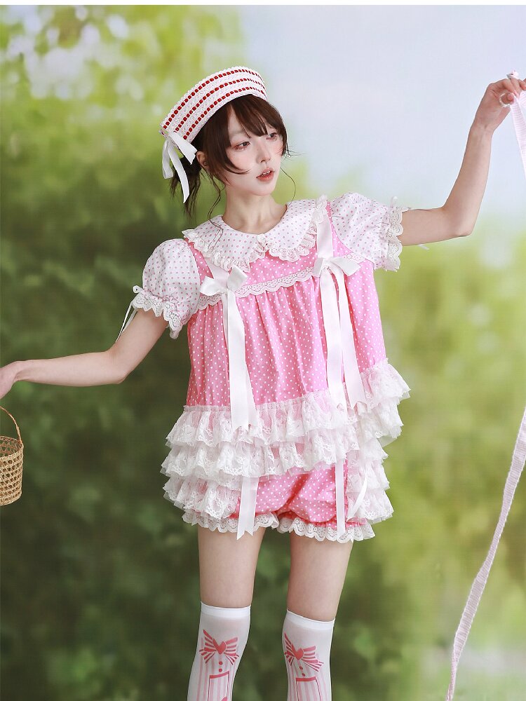 Pink Polka Dot Bow Inner Shirt【s0000016554】