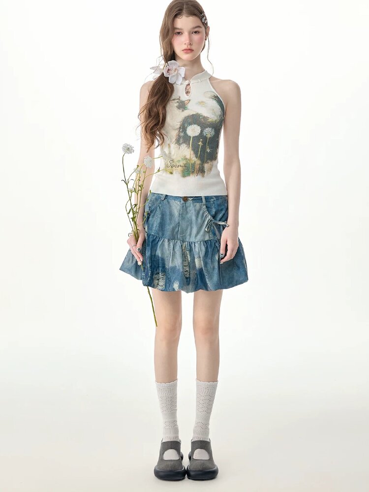 Vintage Denim Bud Pouch Short Skirt【s0000017302】