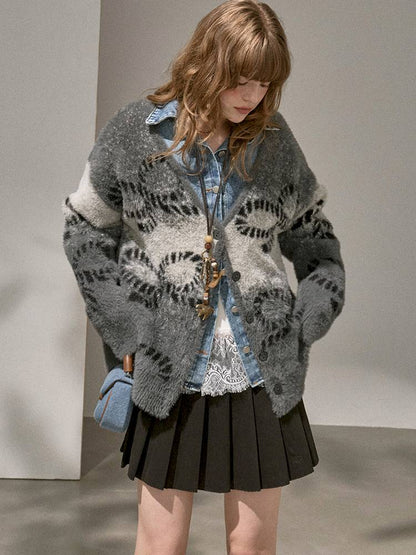 Oversized V-Neck Knit Cardigan【s0000014404】