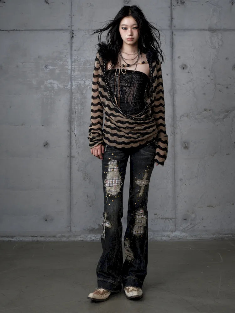 Distressed Straight-Leg Slim-Fit Jeans【s0000013946】