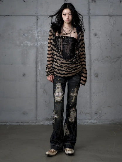 Distressed Straight-Leg Slim-Fit Jeans【s0000013946】