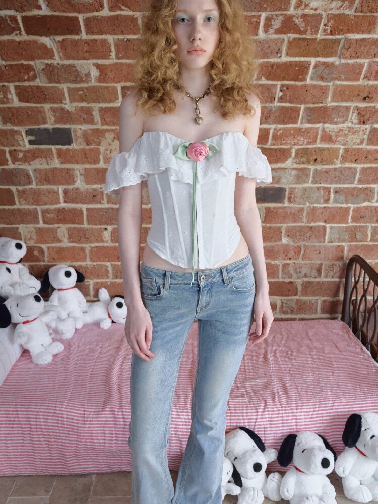 Fishbone Jacquard Rose Corset Top【s0000016907】