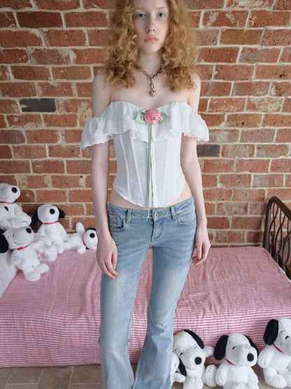 Fishbone Jacquard Rose Corset Top【s0000016907】