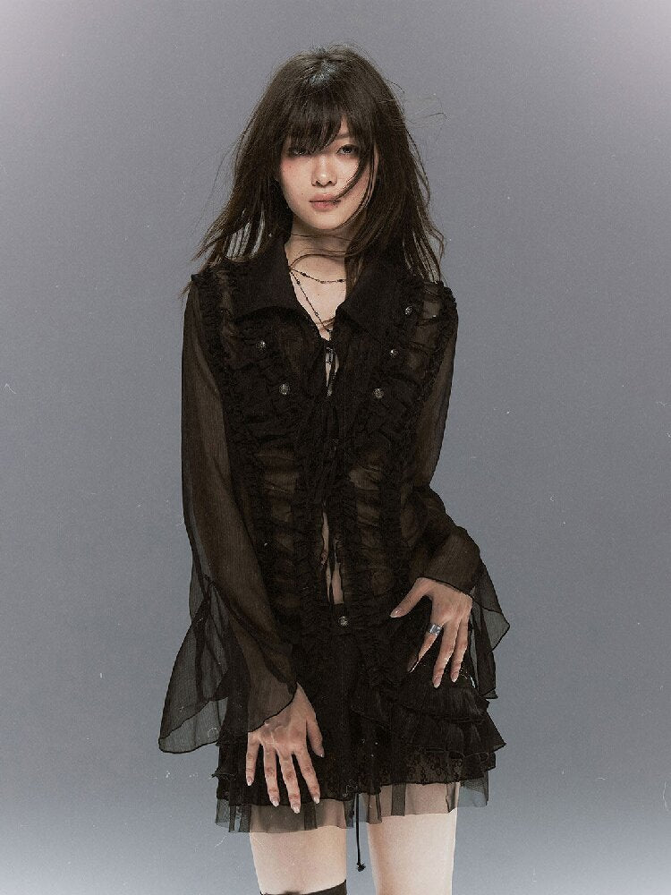 Sheer Chiffon Patchwork Lace Shirt【s0000017500】