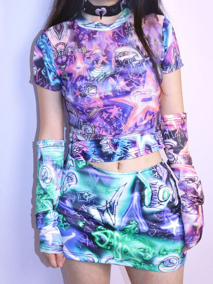 Y2K Subculture Mesh Print T Shirt【s0000017712】