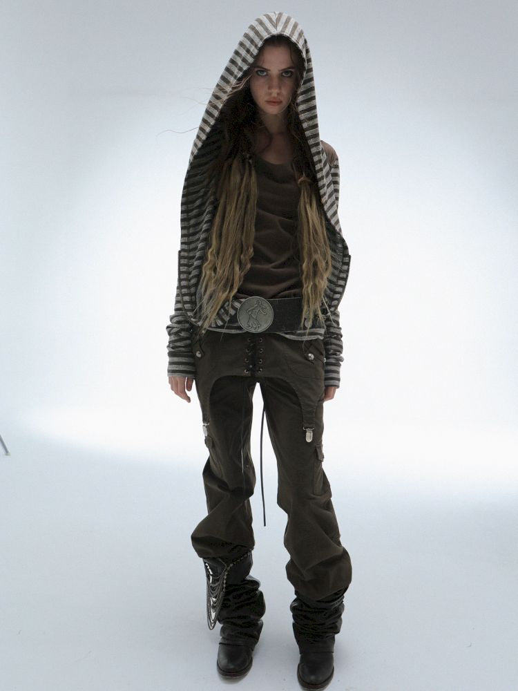 Patchwork Striped Hooded Pullover【s0000013900】