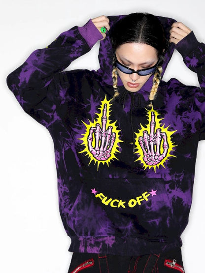 DARK PUNK MIDDLE FINGER TIE-DYE HOODED SWEATSHIRT [S0000010267]