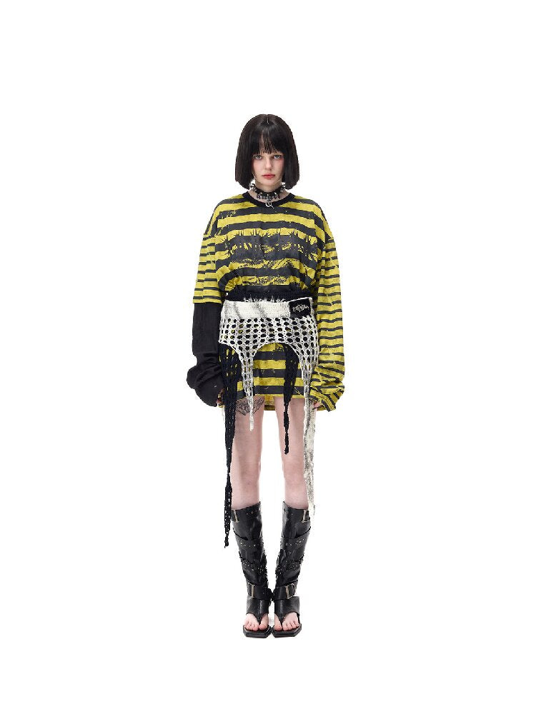 Burnt Flower Stripe Raglan T-Shirt【s0000017729】