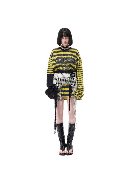 Burnt Flower Stripe Raglan T-Shirt【s0000017729】